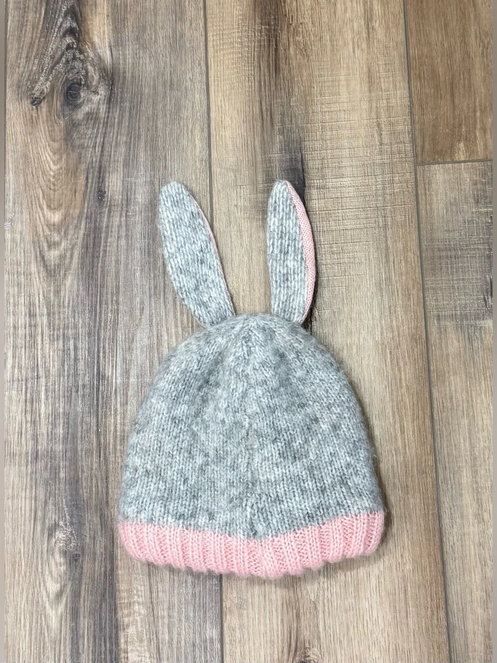 Girls Gray & Pink Bunny Rabbit Knit Winter Hat with Floppy Ears Wool Alpaca